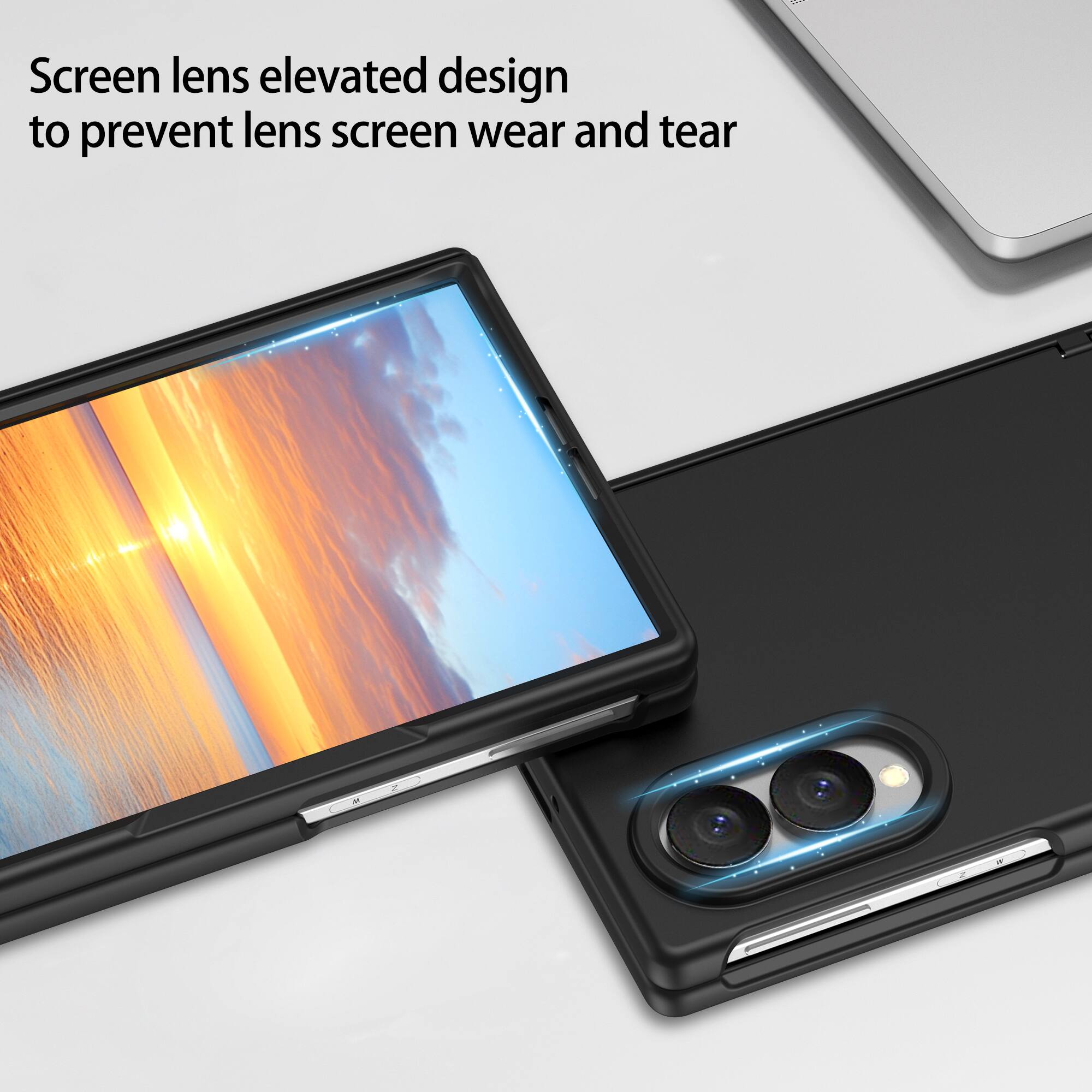 Screen lens elevated design to prevent lens screen wear and tear