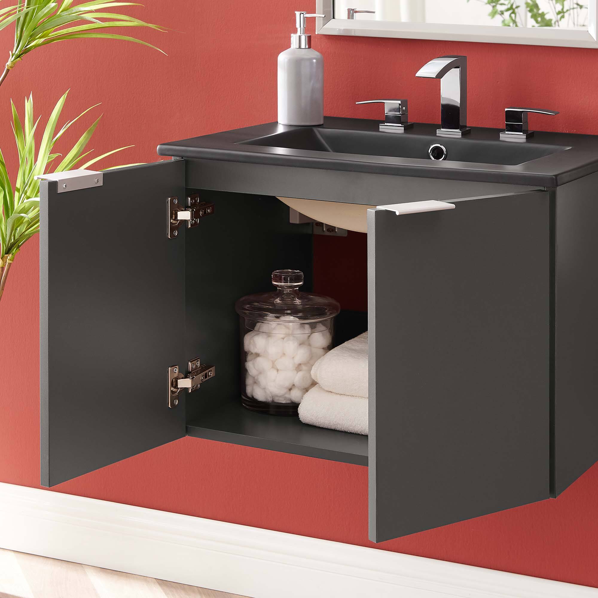 Back. Modway - Maybelle Wall-Mount Bathroom Vanity Basin Included - Gray Black.