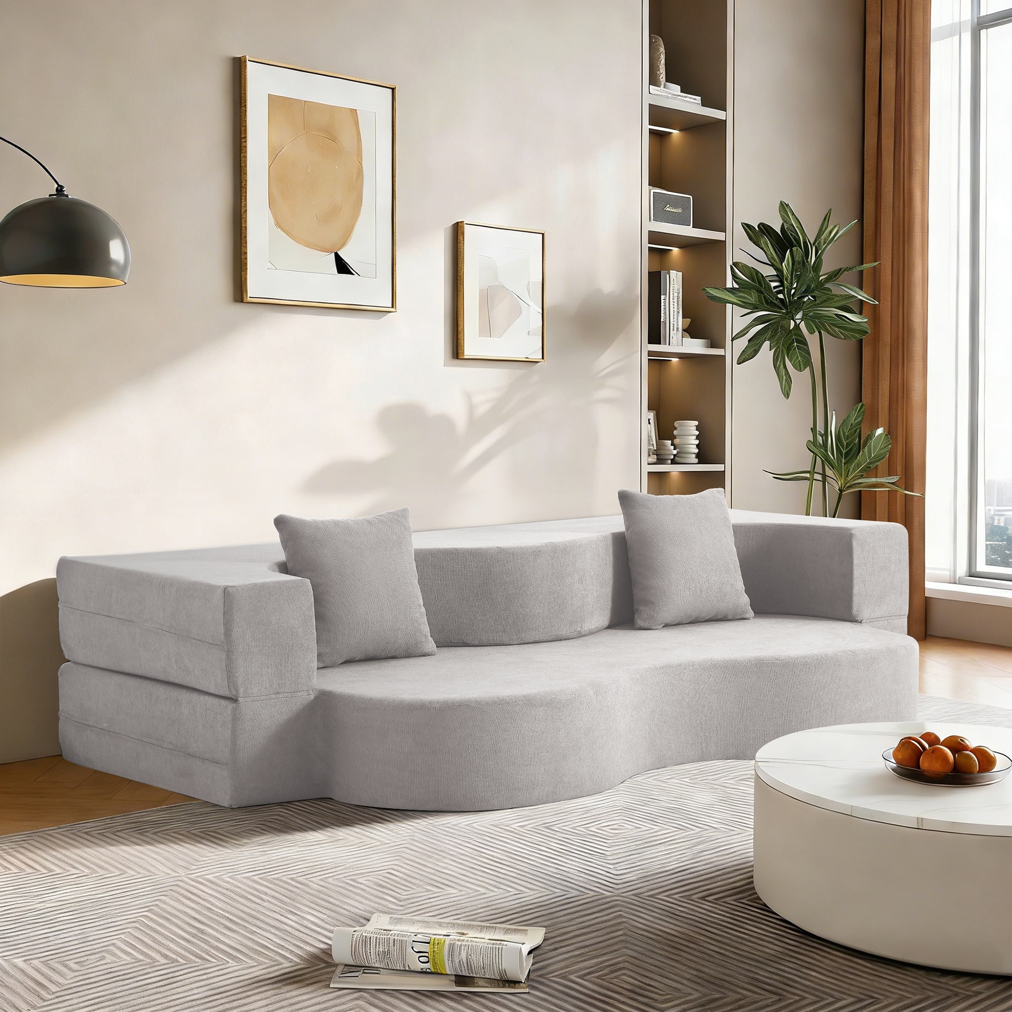 U-HOMY - High-Density Foam Folding Sofa Bed: Convertible Floor Couch for Living Room, Guest Room, and Bedroom  - Light Gray