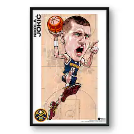 Sporticulture - Nikola Jokic Denver Nuggets Framed 14" x 20" Player Caricature Art - Multicolor