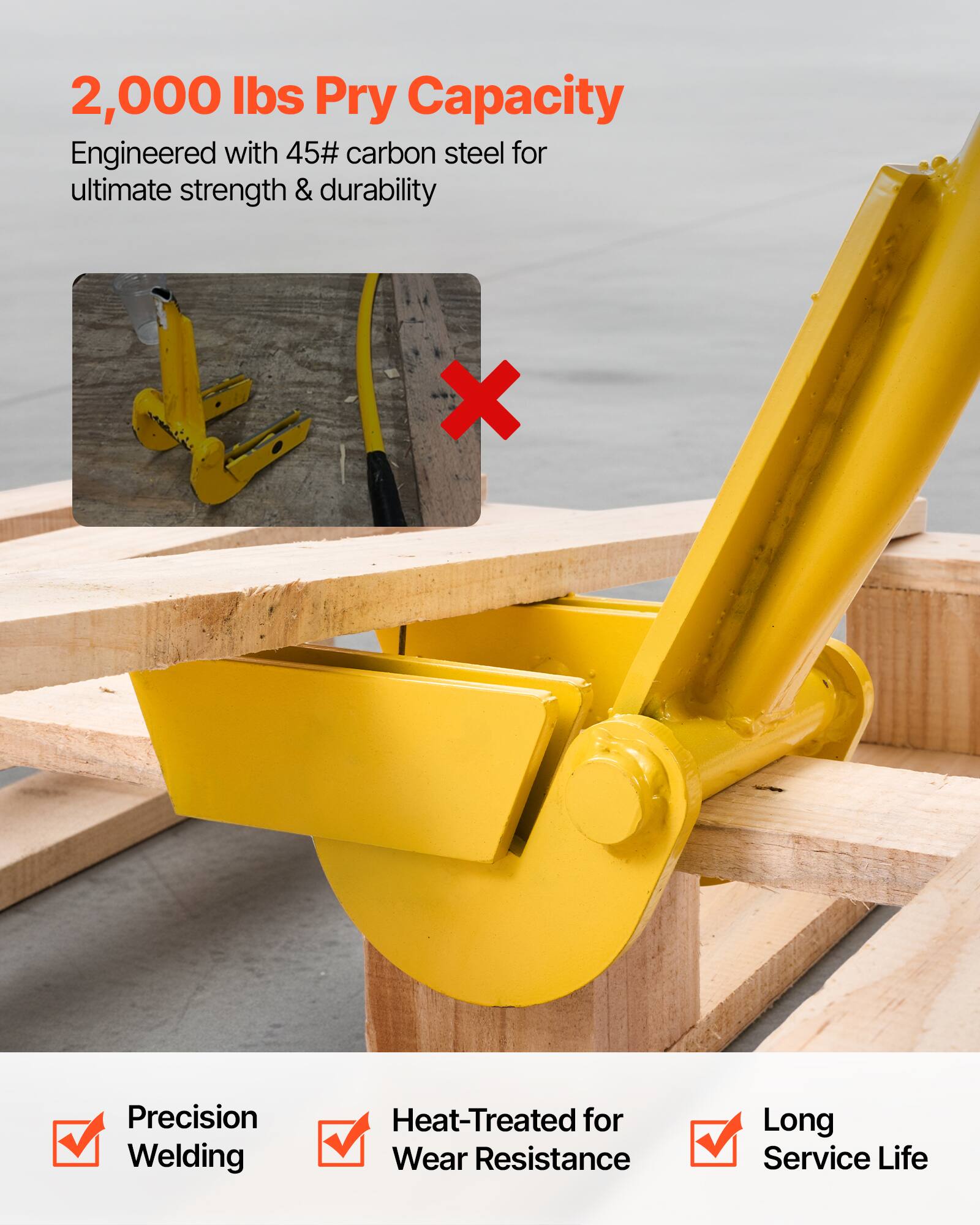 2,000 lbs Pry Capacity  
Engineered with 45# carbon steel for ultimate strength & durability  

Precision Welding  
Heat-Treated for Wear Resistance  
Long Service Life