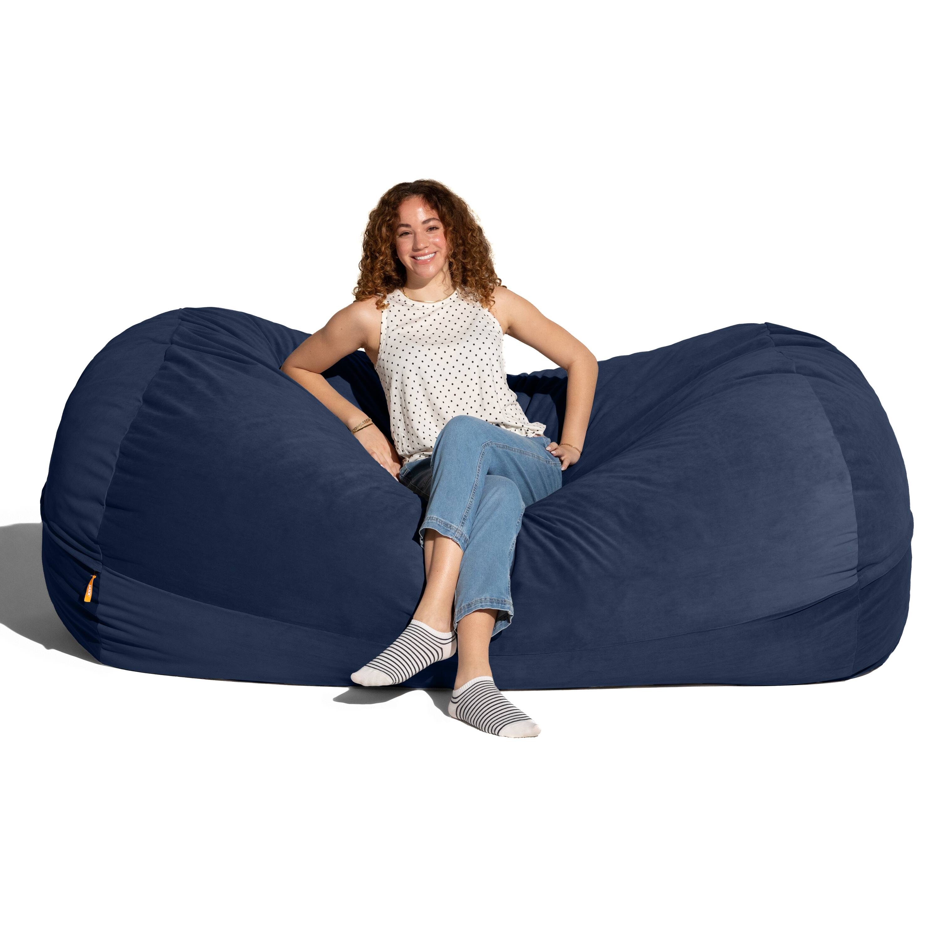 Angle. Jaxx - Jaxx Grand Lounger 7 Foot Bean Bag Sofa -Lush Velvet Navy - Lush Velvet Navy.