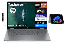 HP - OmniBook X Flip 2-in-1 Laptop 14.0 WUXGA Display (AMD Ryzen AI 5 340, 16GB LPDDR5X, Win 11 Home) w/USB Hub - Meteor Silver