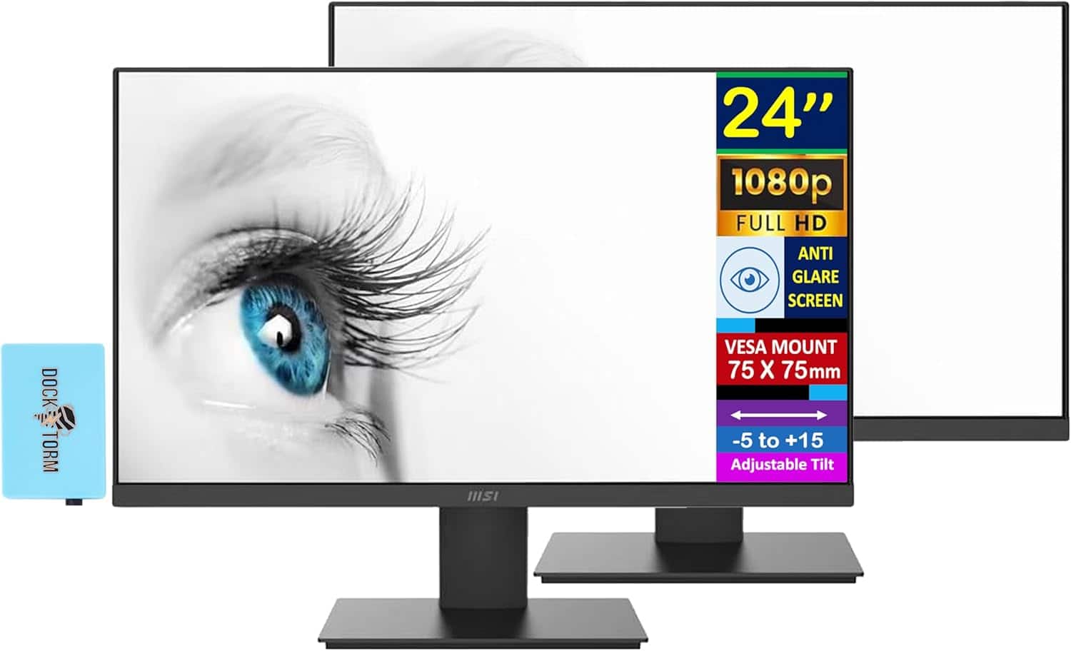 MSI - 24'' FHD VA Monitor, Anti Glare, Anti Flicker, VESA Mount, Low Blue Light, HDMI & DKZ Hub, Color 2 Pack - Black