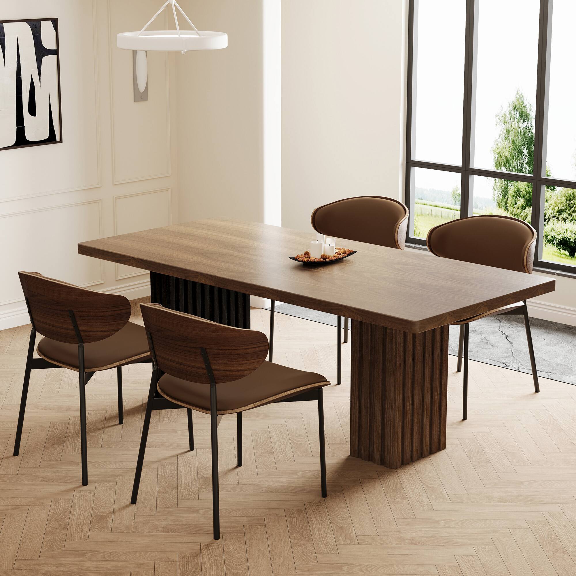 Alt View 2. luck idea - 70.8" Rectangular Dining Table for 8-10 People - Walnut Color.