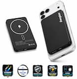 Energizer - 5,000mAh SLIM METAL 20W Magnetic Wireless Qi/Qi2.0/MagSafe PowerBank, Portable Charger, 2 Outputs, LED Display, & USB-C - Black