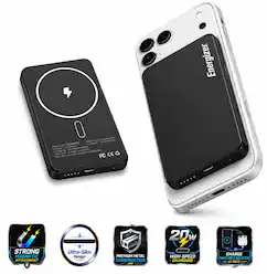 Energizer
Made in China, Certified in USA
Model Name: UMPB050D
Model Name: UMPB050D
Cell: Li-ion Polymer 2600mAh
Cell Capacity: 5.2V/2.2Ah 11.5Wh
USB-C Output: 5V/3A, 9V/2A, 12V/1.5A, 20W Max
FC CE
STRONG MAGNETIC ATTACHMENT
Ultra-Slim Design
PREMIUM METAL CONSTRUCTION
20W HIGH-SPEED CHARGING
CHARGE MULTIPLE DEVICES AT ONCE