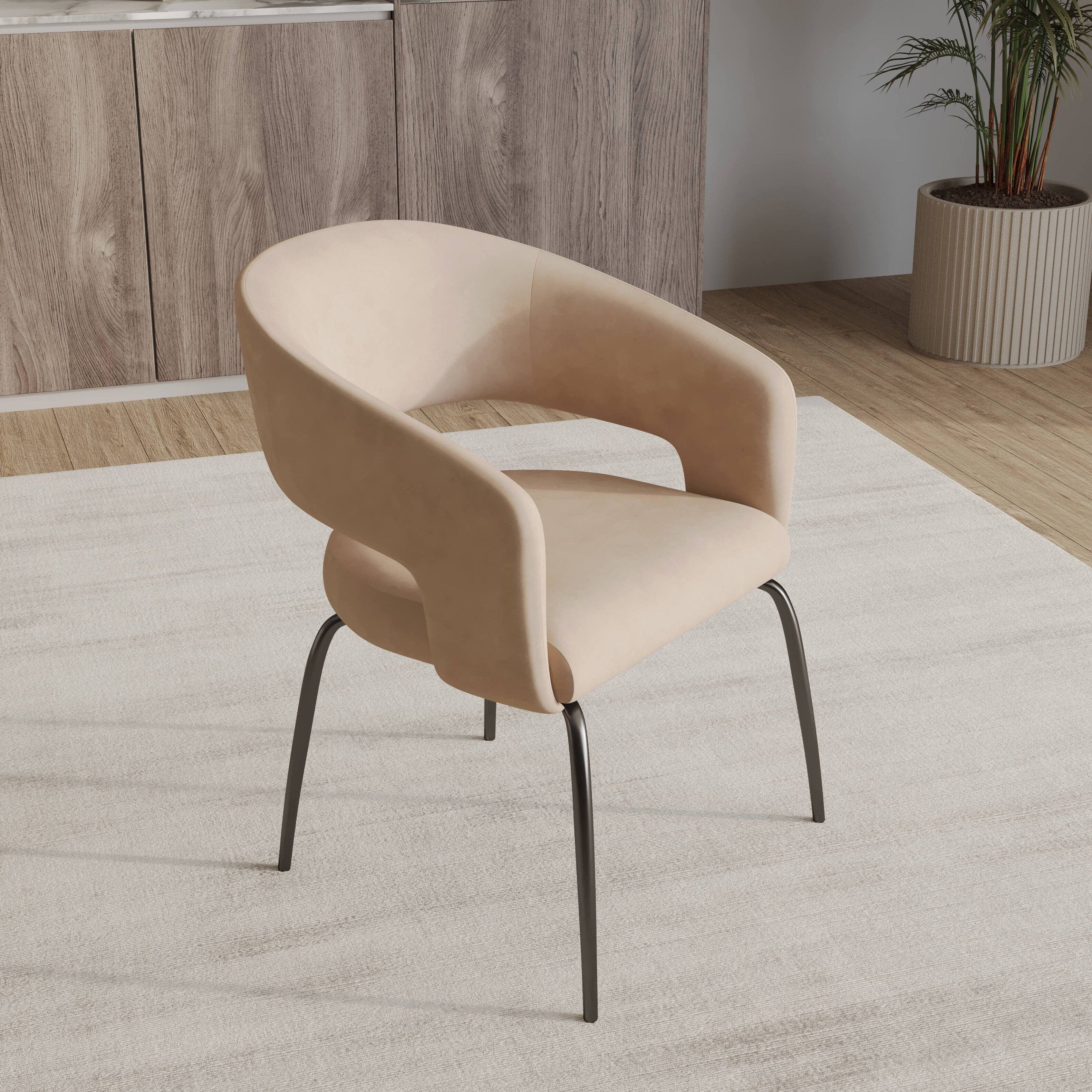 Left. LeisureMod - Gavin 2-PCS Contemporary Dining Chair - Curved Open Back Upholstered Accent Chair for Kitchen & Office - Light Taupe Fabric.