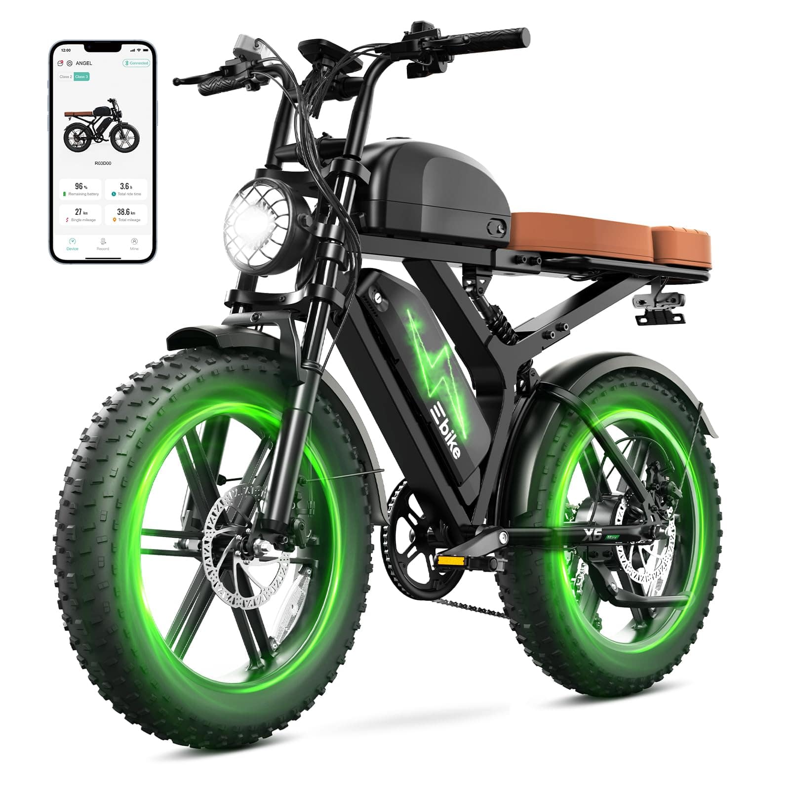 TST GRP - 20" 1500W Peak Electric Bike for Adults, 48V 15AH, E Bike for City Commuting, Off-Roading, Mountain(Dual Batteries) - Black