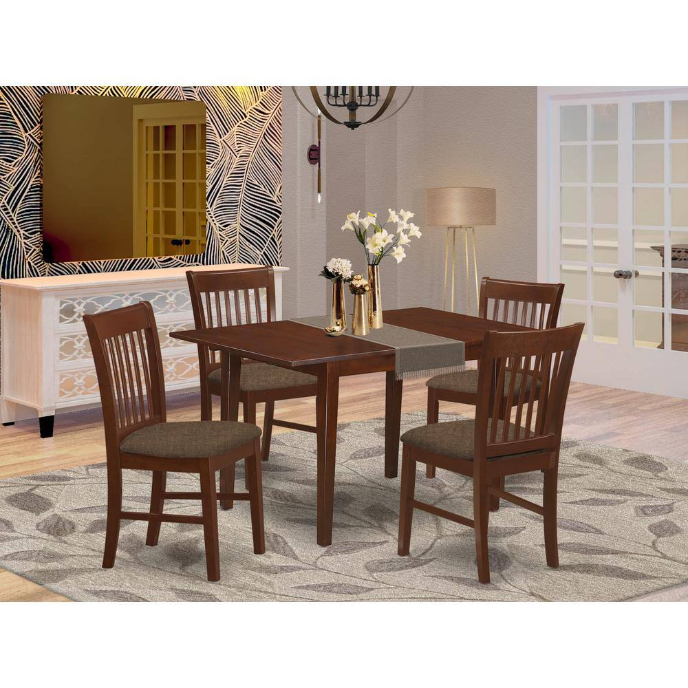Left. East West Furniture - PSNO5-MAH-C 5 PC dinette set for small spaces - small Table with 4 Dining Table Chairs - Mahogany.