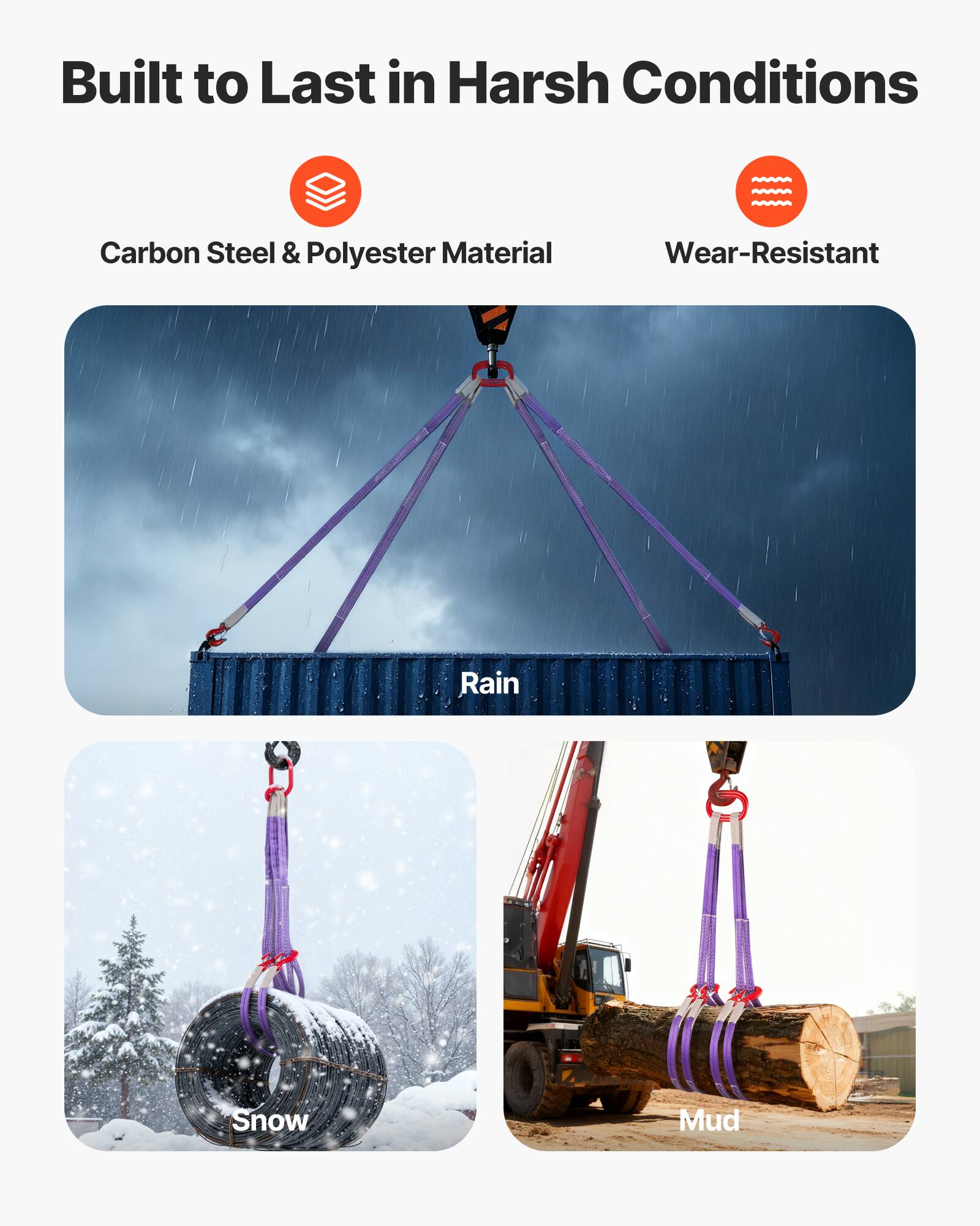 Built to Last in Harsh Conditions

Carbon Steel & Polyester Material

Wear-Resistant

Rain

Snow

Mud