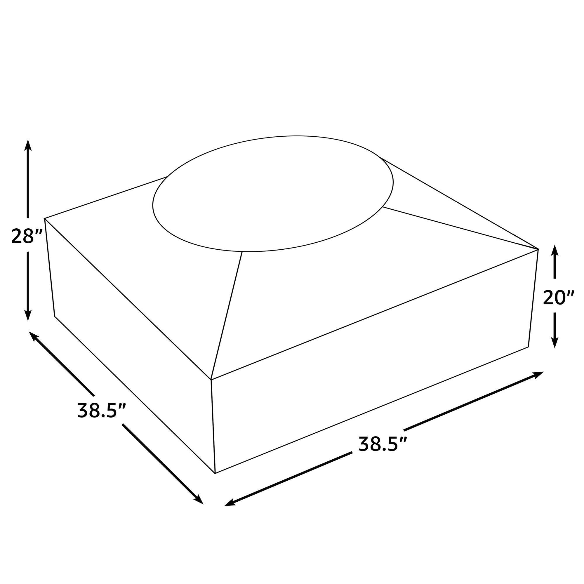 The text on the image reads: "28 20 38.5 38.5". This can be grouped and corrected as follows:

28" 20" 38.5" 38.5"

* 28" 20" 38.5" 38.5"
* 28" 20" 38.5" 38.5"
* 28" 20" 38.5" 38.5"
* 28" 20" 38.5" 38.5"

The corrected text is:

28" 20" 38.5" 38.5"

This text indicates that the box is 28 inches long, 20 inches wide, 38.5 inches tall, and 38.5 inches deep.