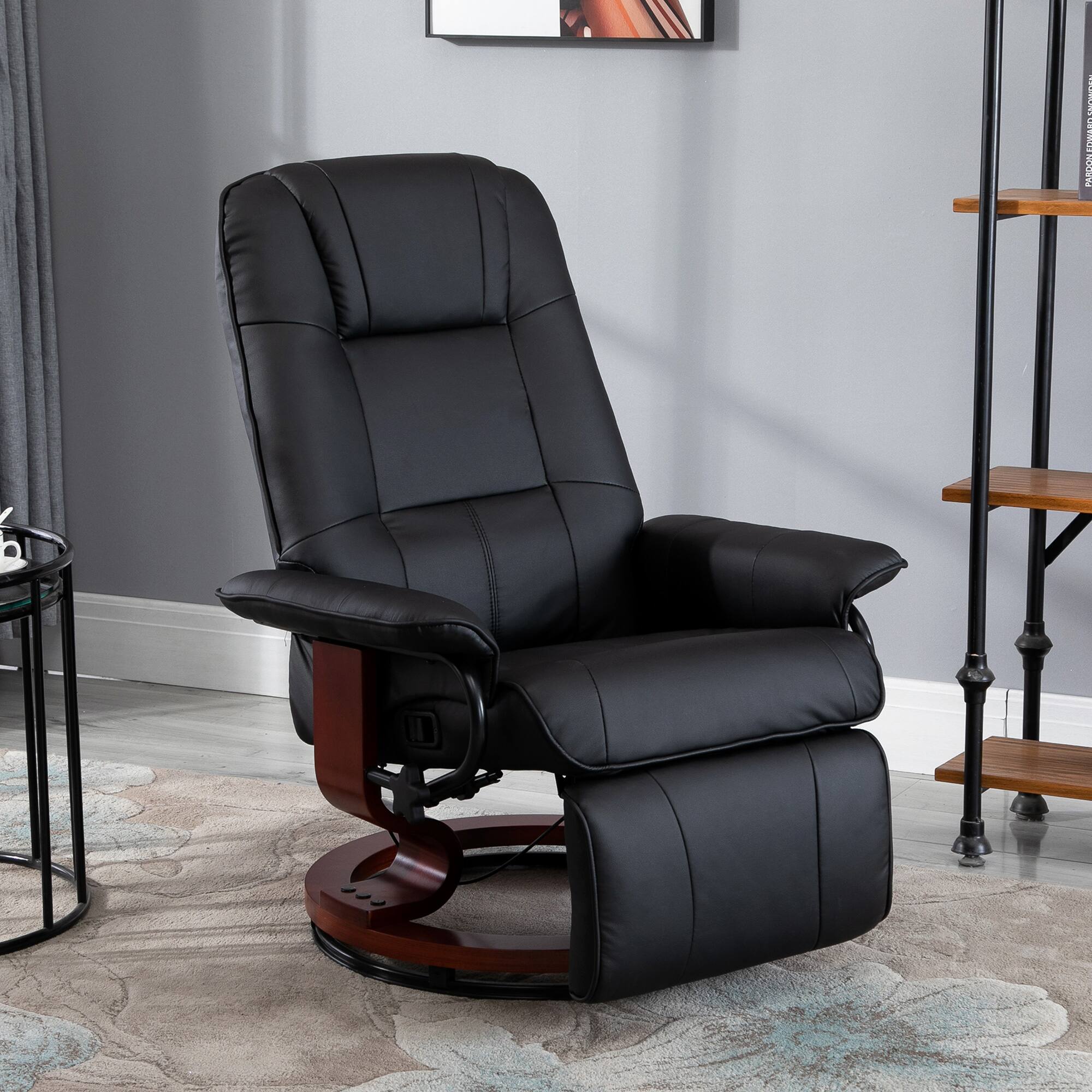 Alt View 8. Homcom - Faux Leather Manual Recliner, Adjustable Swivel Lounge Chair with Footrest - Black.