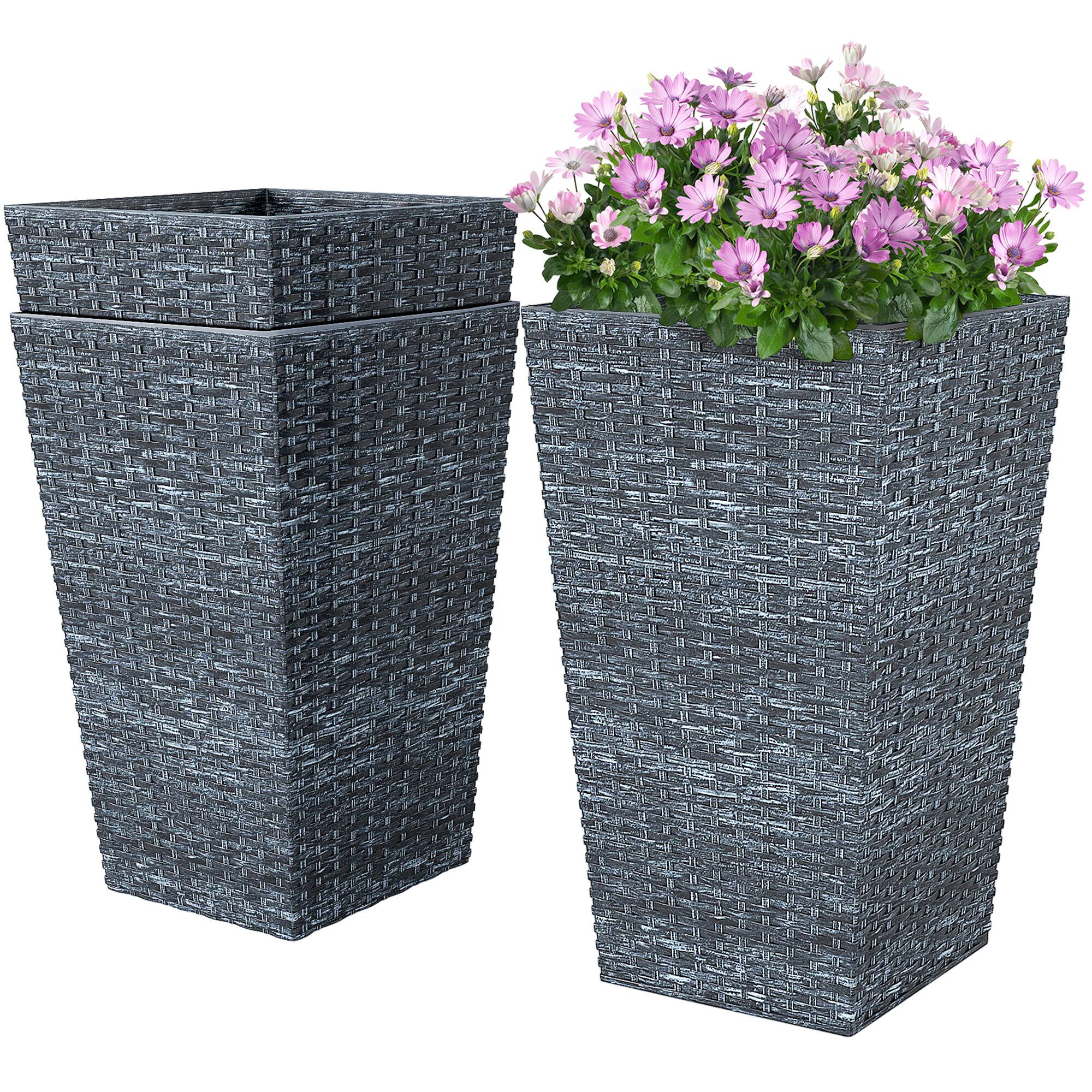 Outsunny - Tall Planters for Outdoor Plants Set of 3, 24 In Taper Planters with Drainage Holes - Gray price history on PriceWatchPro
