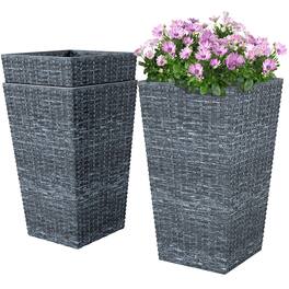 Outsunny - Tall Planters for Outdoor Plants Set of 3, 24 In Taper Planters with Drainage Holes - Gray