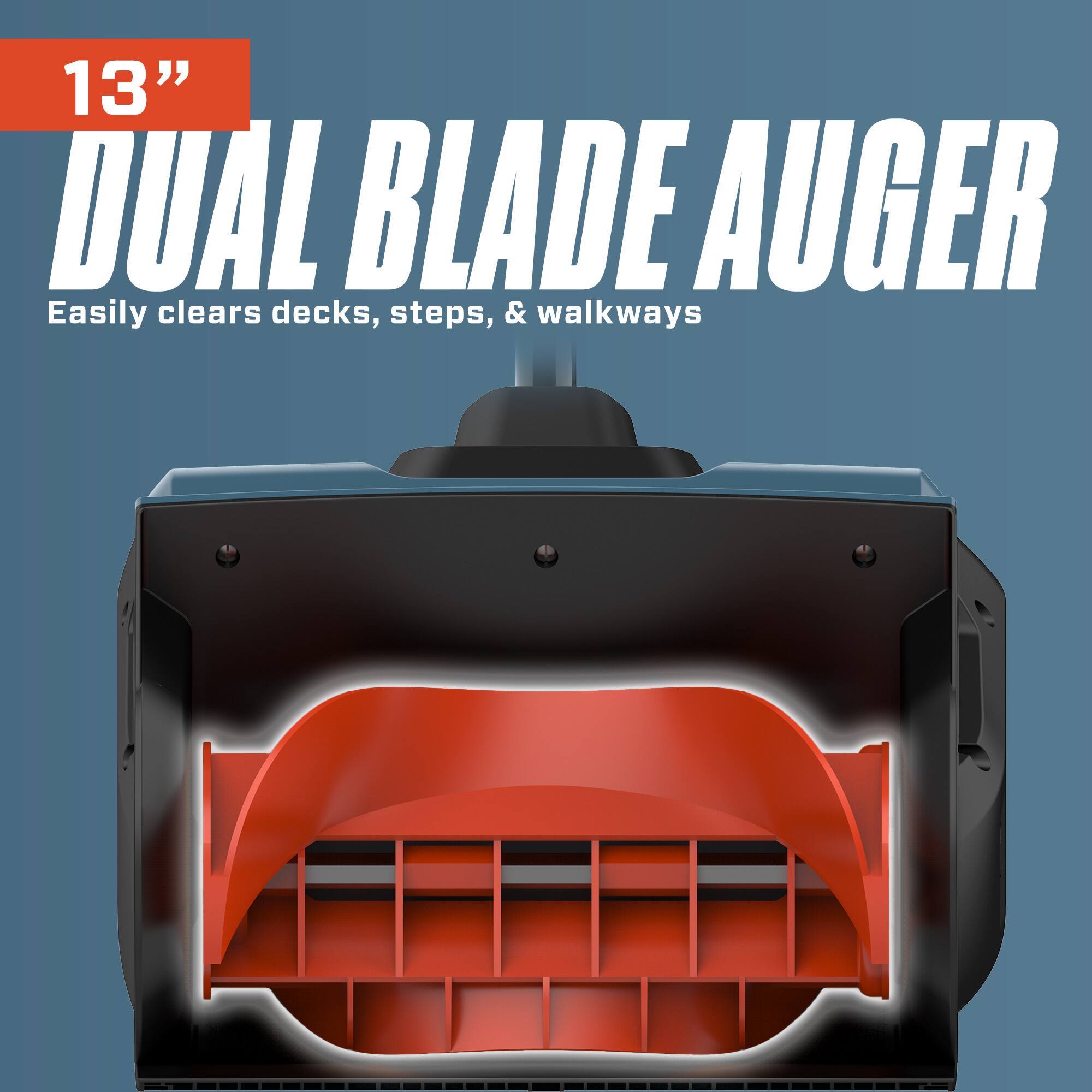 13" DUAL BLADE AUGER  
Easily clears decks, steps, & walkways