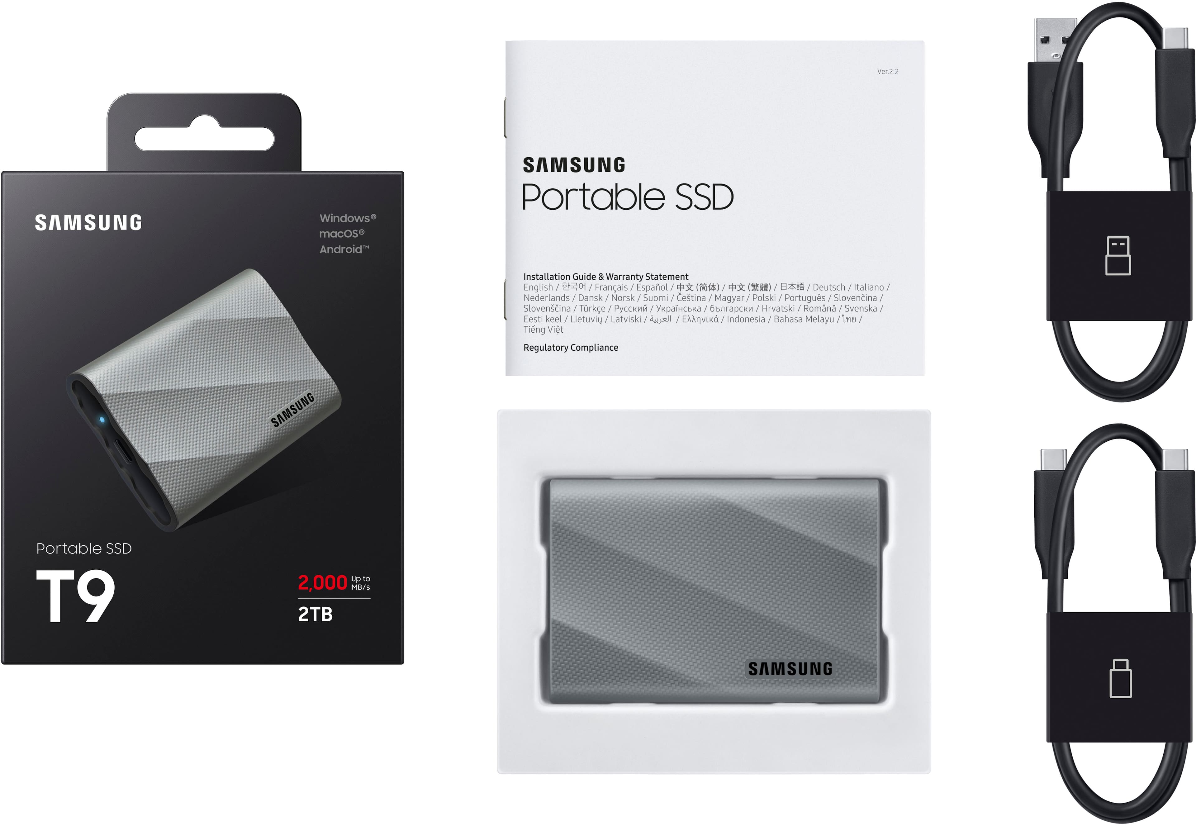 Samsung T9 Portable SSD 2TB, Up to 2,000MB/s, USB 3.2 Gen2 Samsung T9 Portable SSD 2TB, Up to 2,000MB/s, USB 3.2 Gen2
