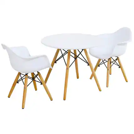 Front. Pefilos - 3 Pieces Kid's Modern Round Table Chair Set, Toddler Table and Chair Set for Arts & Crafts, Snack Time, Homeschooling - White.