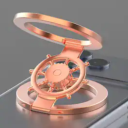 Dteck - Foldable Magnetic Phone Stand Holder for Apple iPhone, Metal Double Axis Ring Kickstand with Fingertip Helm Gyroscope - Rosegold