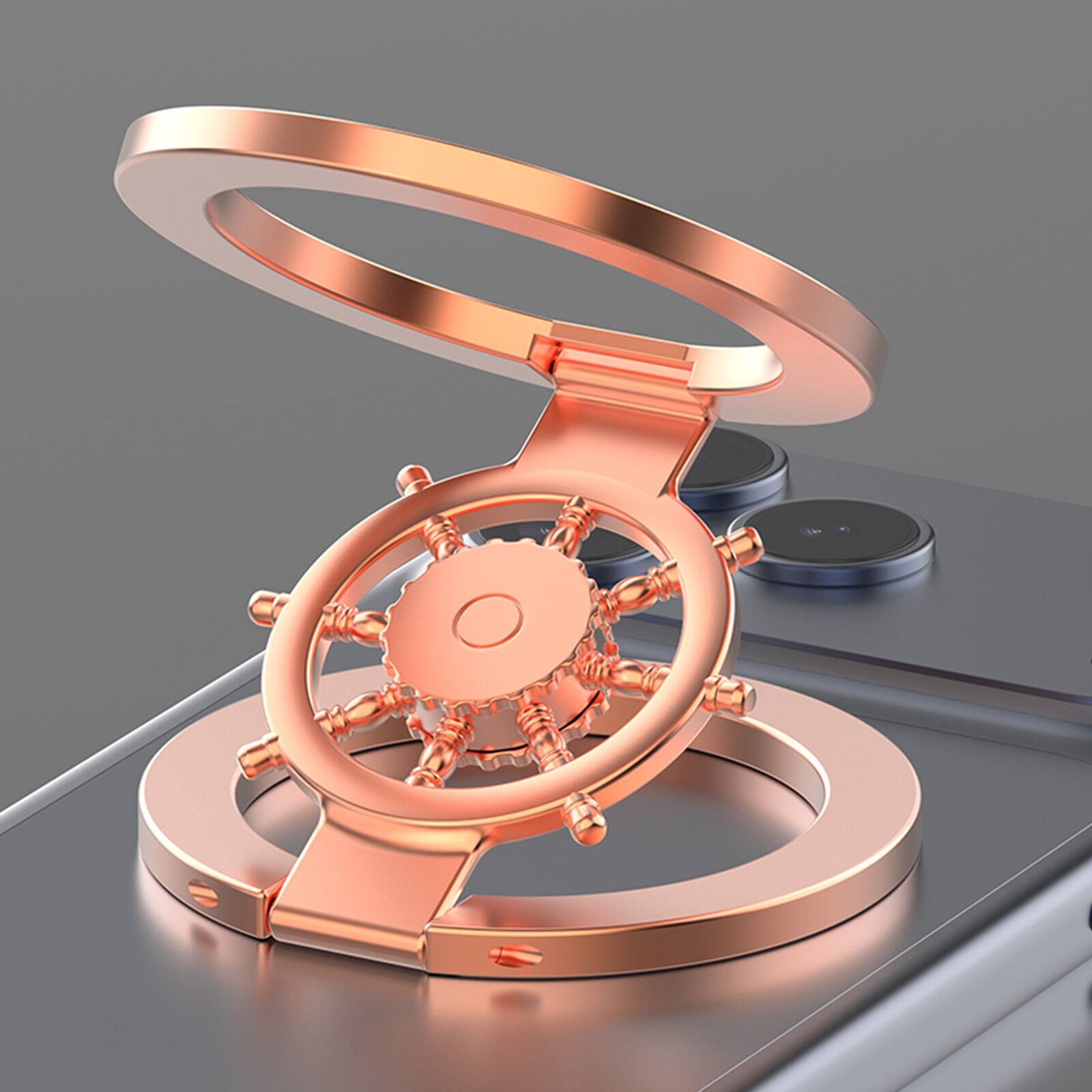 Alt View 6. UUCOVER - Magnetic Phone Kickstand Grip Ring Holder, Foldable Double-Sided Magnet Metal Stand Car Mount Compatible with MagSafe - Rosegold.