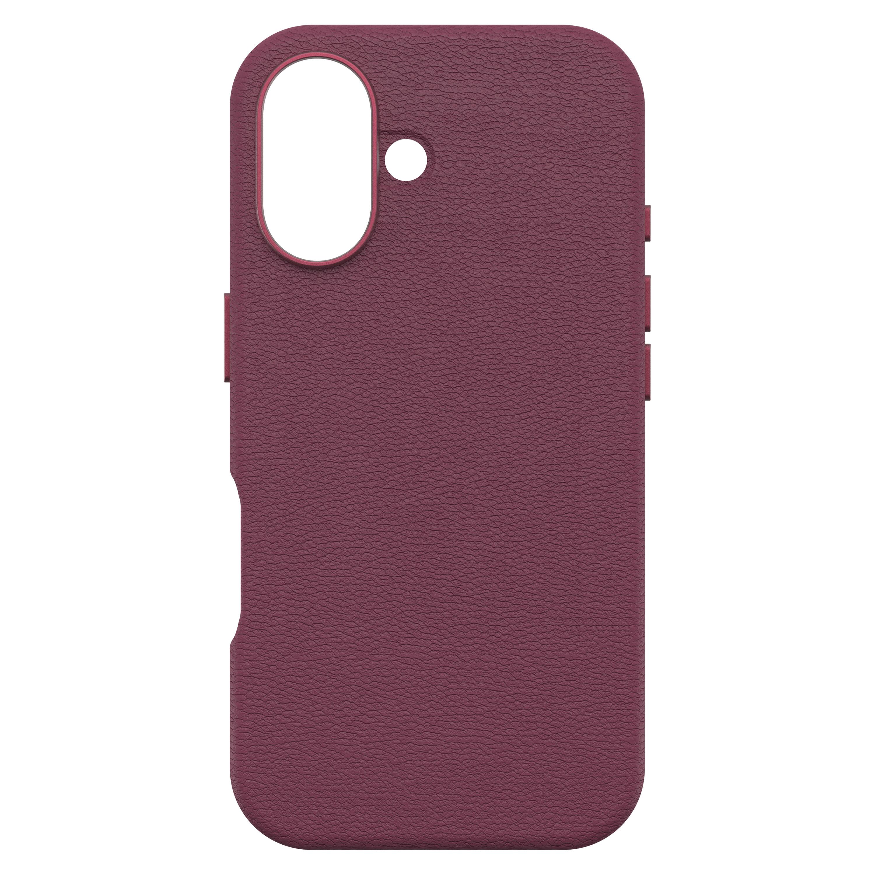 Angle. OtterBox - Symmetry Cactus Leather Series Hard Shell for MagSafe for Apple iPhone 16 - Maroon Bells.
