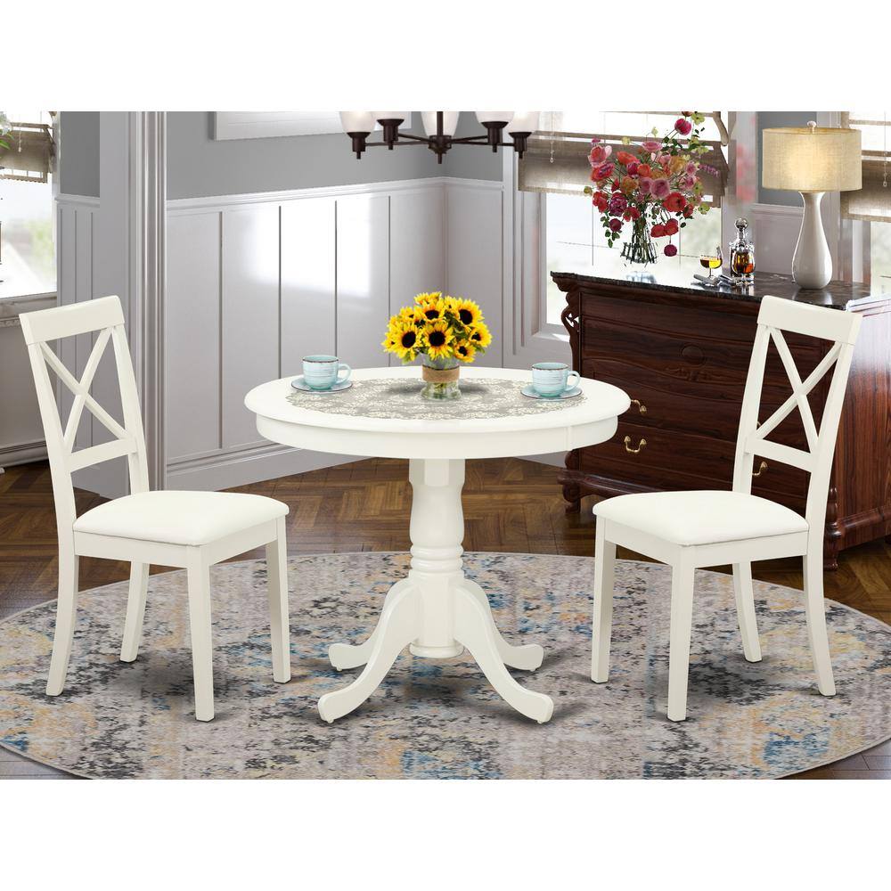 Left. East West Furniture - Dining Room Set Linen White - Brown.