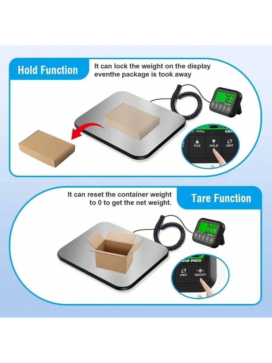 Hold Function  
It can lock the weight on the display even the package is took away.

Tare Function  
It can reset the container weight to 0 to get the net weight.