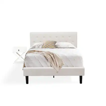 Front. East West Furniture - NL19F-1HA05 2 Piece Bedroom Set - 1 Full Bed White Velvet Fabric Headboard and 1 Wood Night Stand - White Finish - White Velvet.