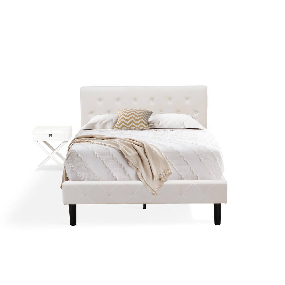 Front. East West Furniture - NL19F-1HA05 2 Piece Bedroom Set - 1 Full Bed White Velvet Fabric Headboard and 1 Wood Night Stand - White Finish - White Velvet.
