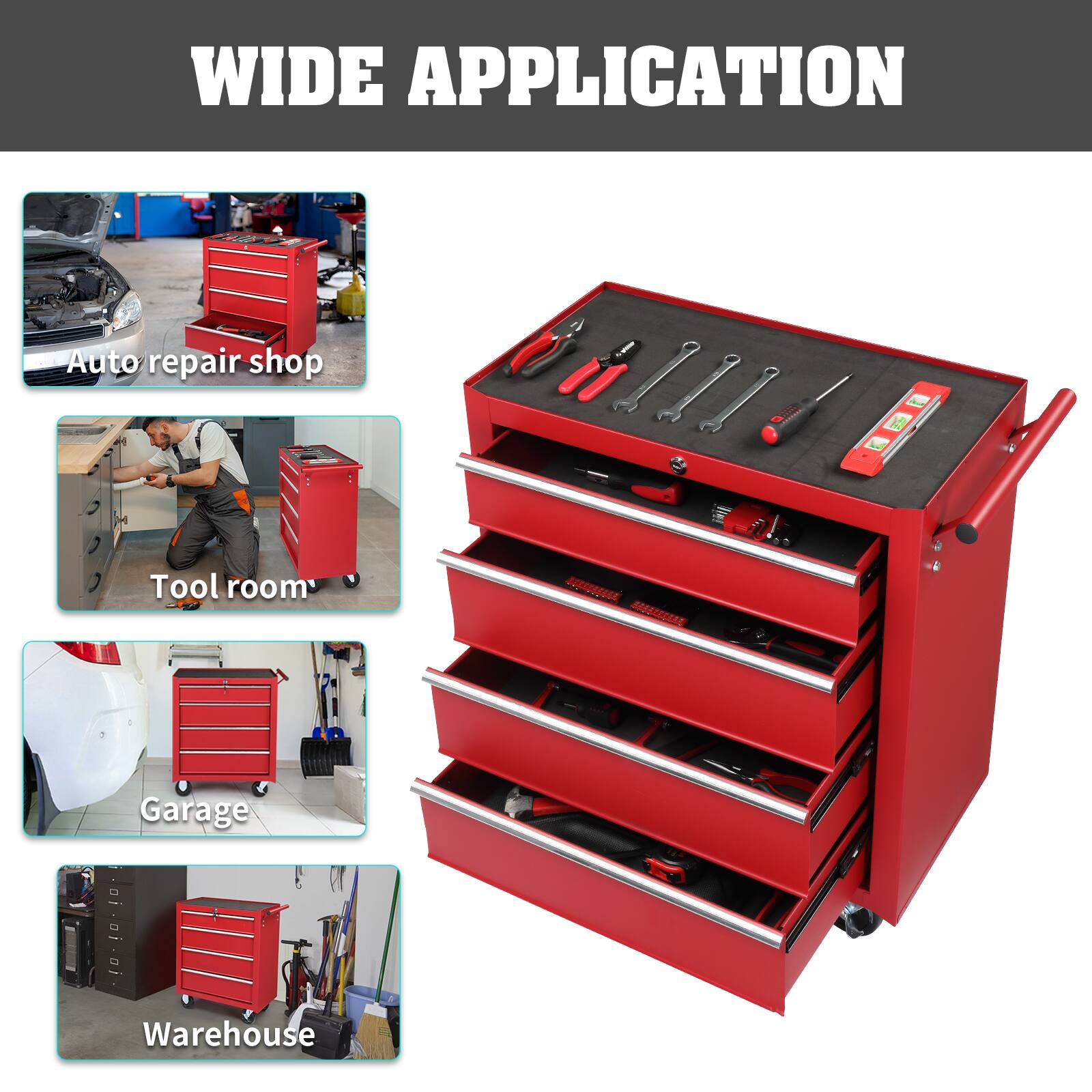 WIDE APPLICATION

- Auto repair shop
- Tool room
- Garage
- Warehouse