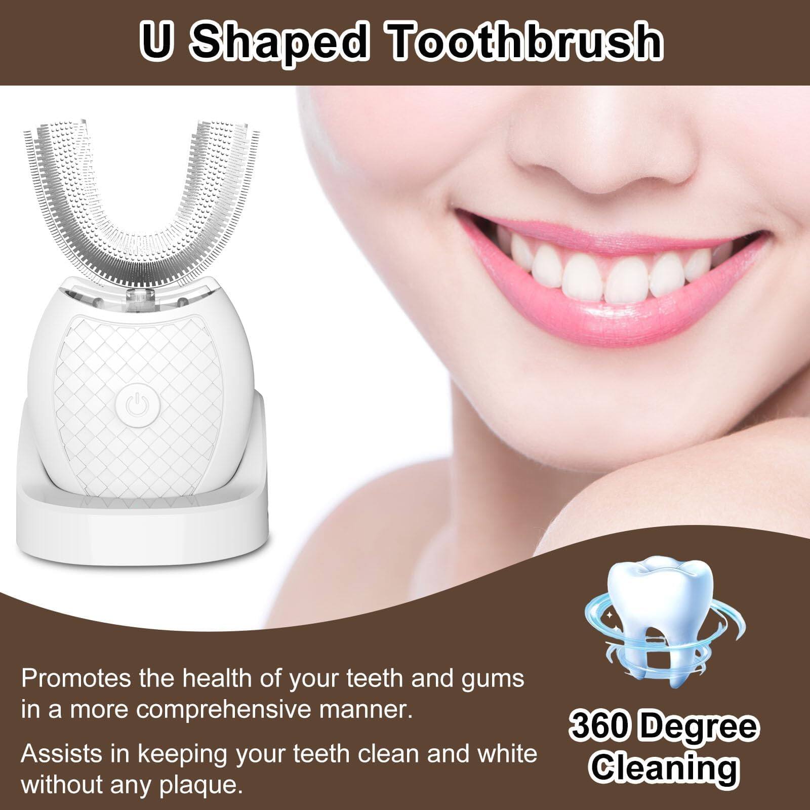 U Shaped Toothbrush

Promotes the health of your teeth and gums in a more comprehensive manner.

Assists in keeping your teeth clean and white without any plaque.

360 Degree Cleaning