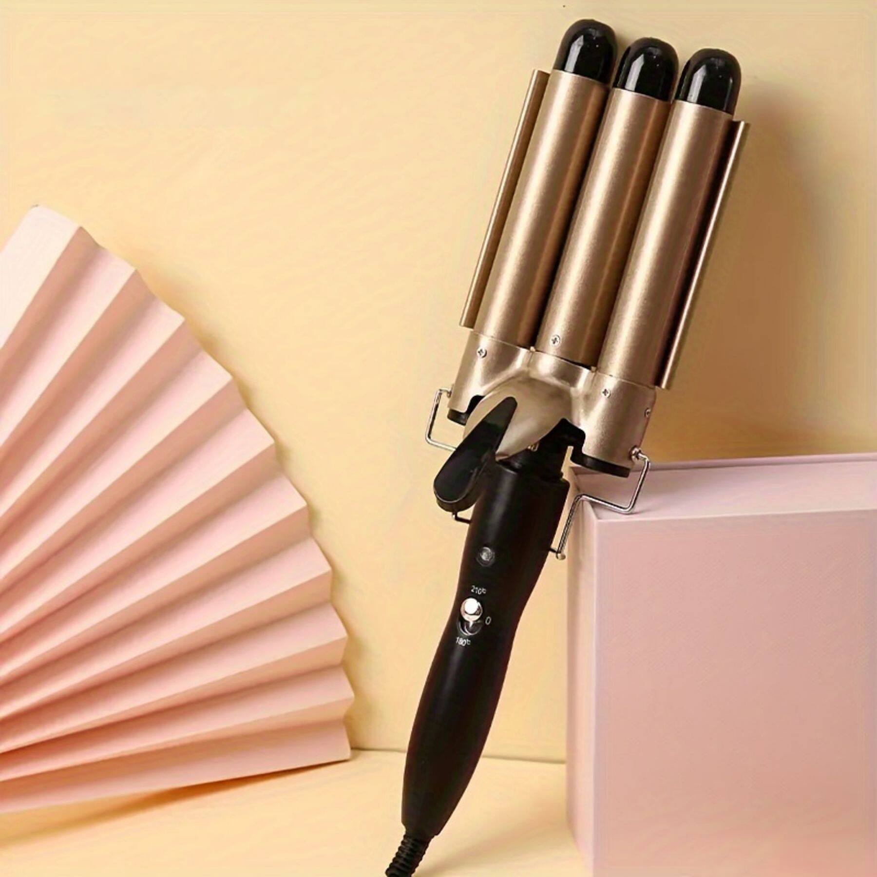 Back. Morfone - 22mm Triple-Barrel Adjustable Temperature Curling Iron, Rapid Heating, Suitable for All Hair Types (Golden).