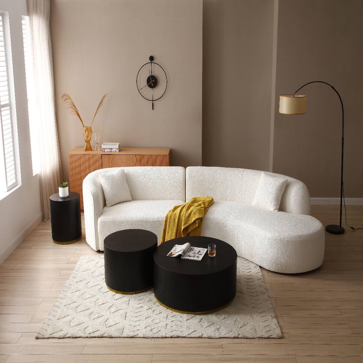 Back. Ropilly - Ropilly White Boucle Sectional Sofa, Curved Sofa with Chaise, Right Hand Facing Sectional Sofa - White.