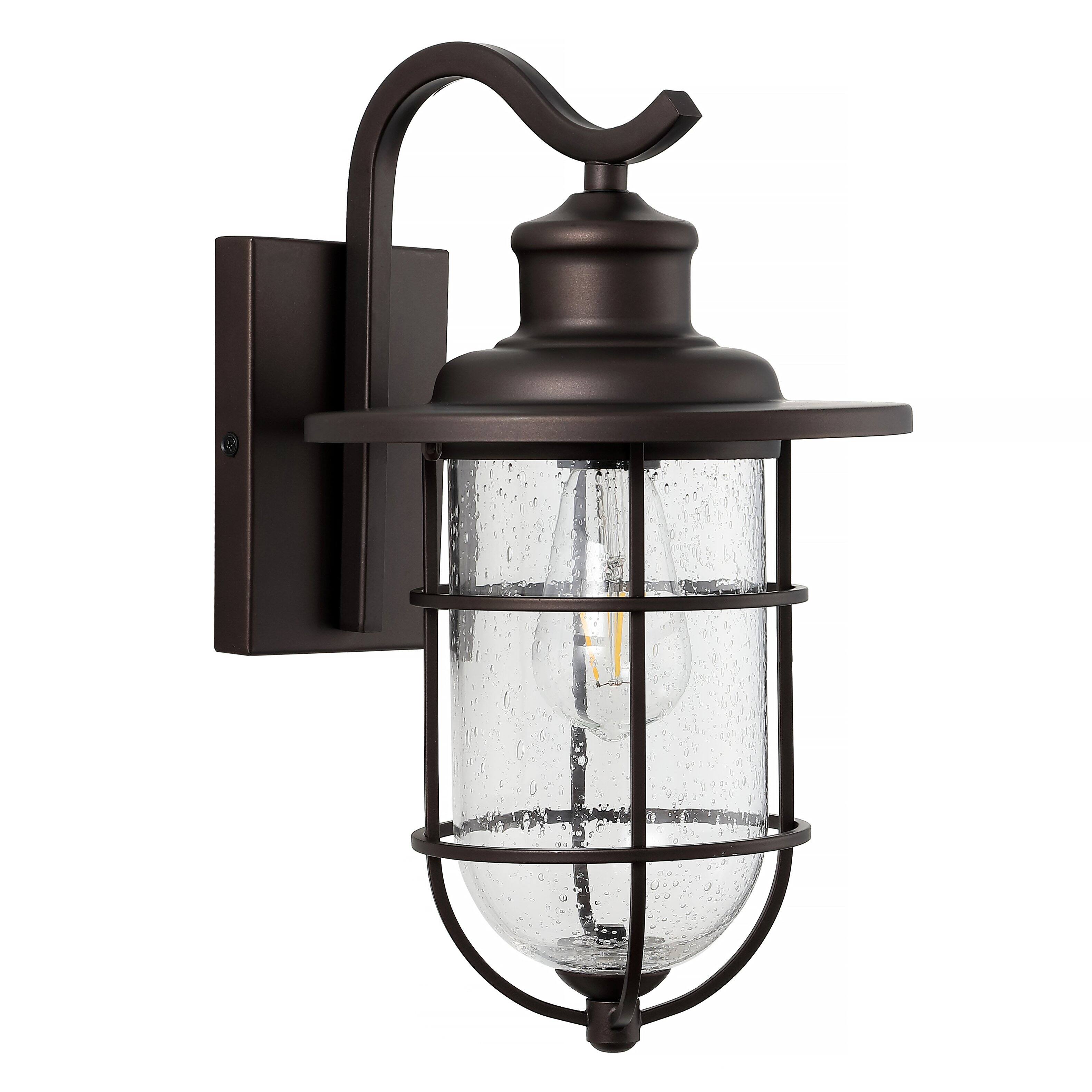Alt View 10. Jonathan Y - Westfield 10.5" 1-Light Iron/Seeded Glass Rustic Industrial Cage LED Outdoor Sconce, Oil Rubbed Bronze - Oil Rubbed Bronze.