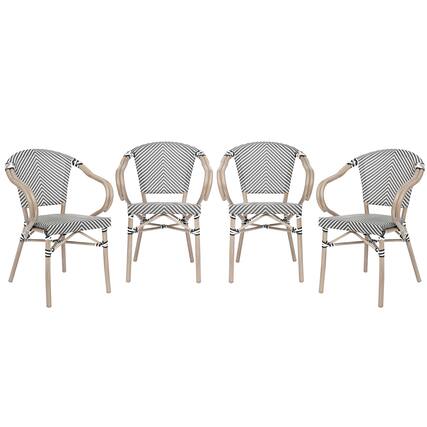 Front. Emma + Oliver - 4 Pack Stacking Bistro Chair with Bamboo Print Metal Frame - Black & White/Light Natural Frame.