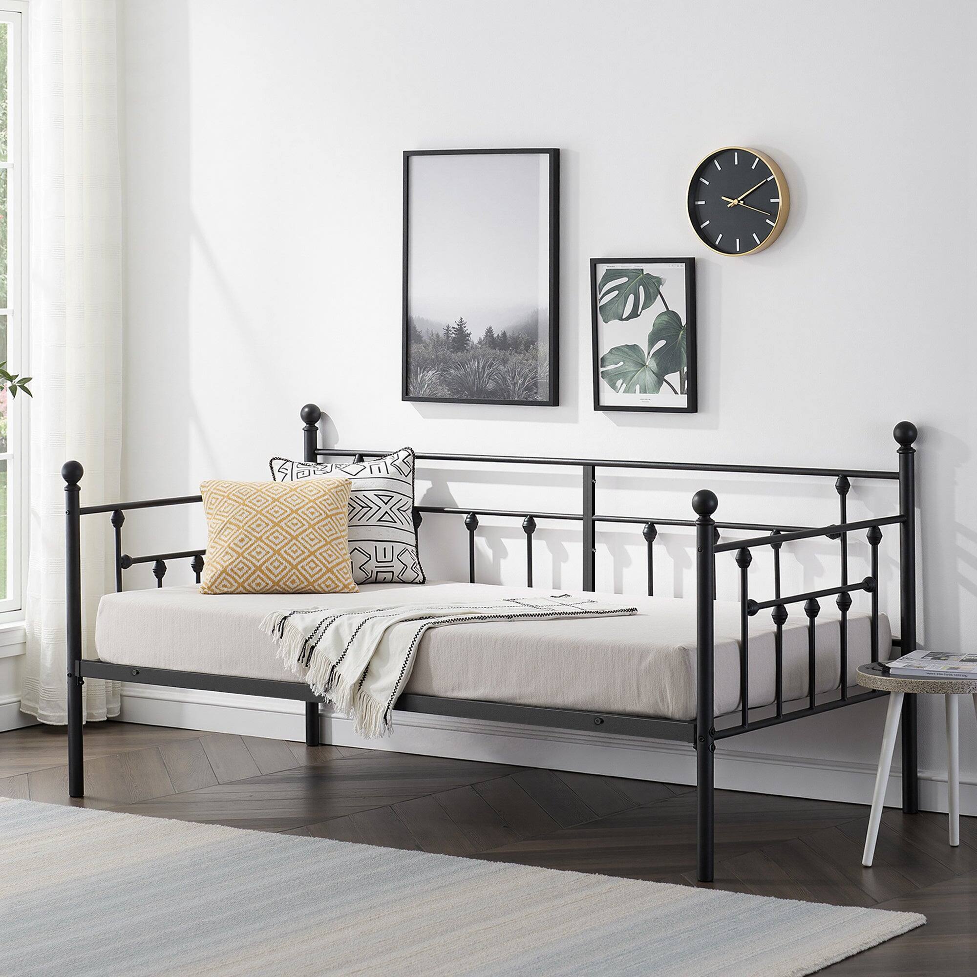 Alt View 2. Vecelo - Metal Twin Size Daybed Frame with Slats, Headboard & 12.6" Storage Space for Bedroom Guest Room or Living Room - Black.