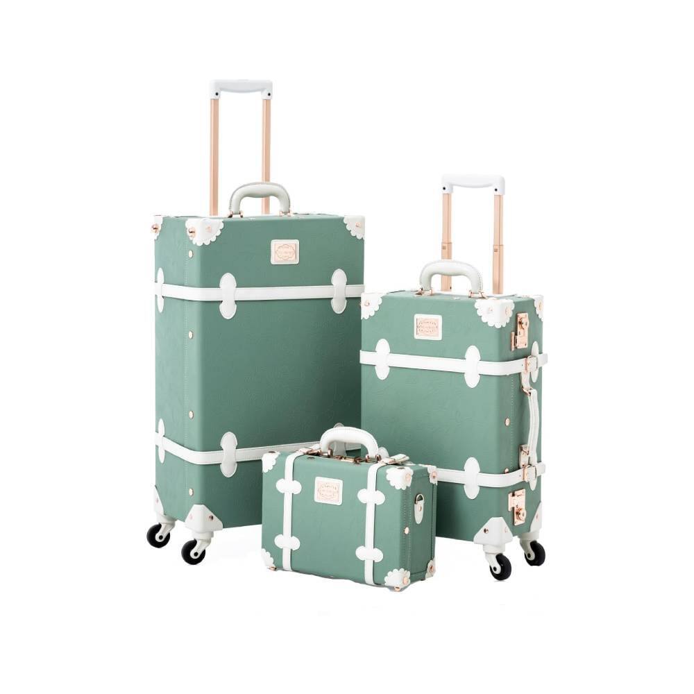 Front. Circus Cirle - Circus Cirle 3-Piece Vintage Luggage Set Embossed Mint - Green.