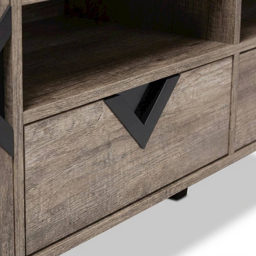 Alt View 4. FurniFact - Light Brown Wood TV Stand with Contemporary Design and Storage Space - Brown.