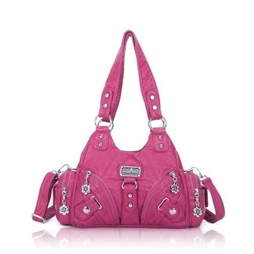 Front. Vulpecula Spade - Purses for Women Small Hobo Shoulder Bags Vagen Leather Multi-Pocket Tote Bag with Zipper - Rose.