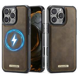 Dteck - PU Leather Texture Case for Apple iPhone 16 Pro Max, Elegant Slim Shockproof Magnetic Cover, Mag-Safe Compatible Design - Coffee