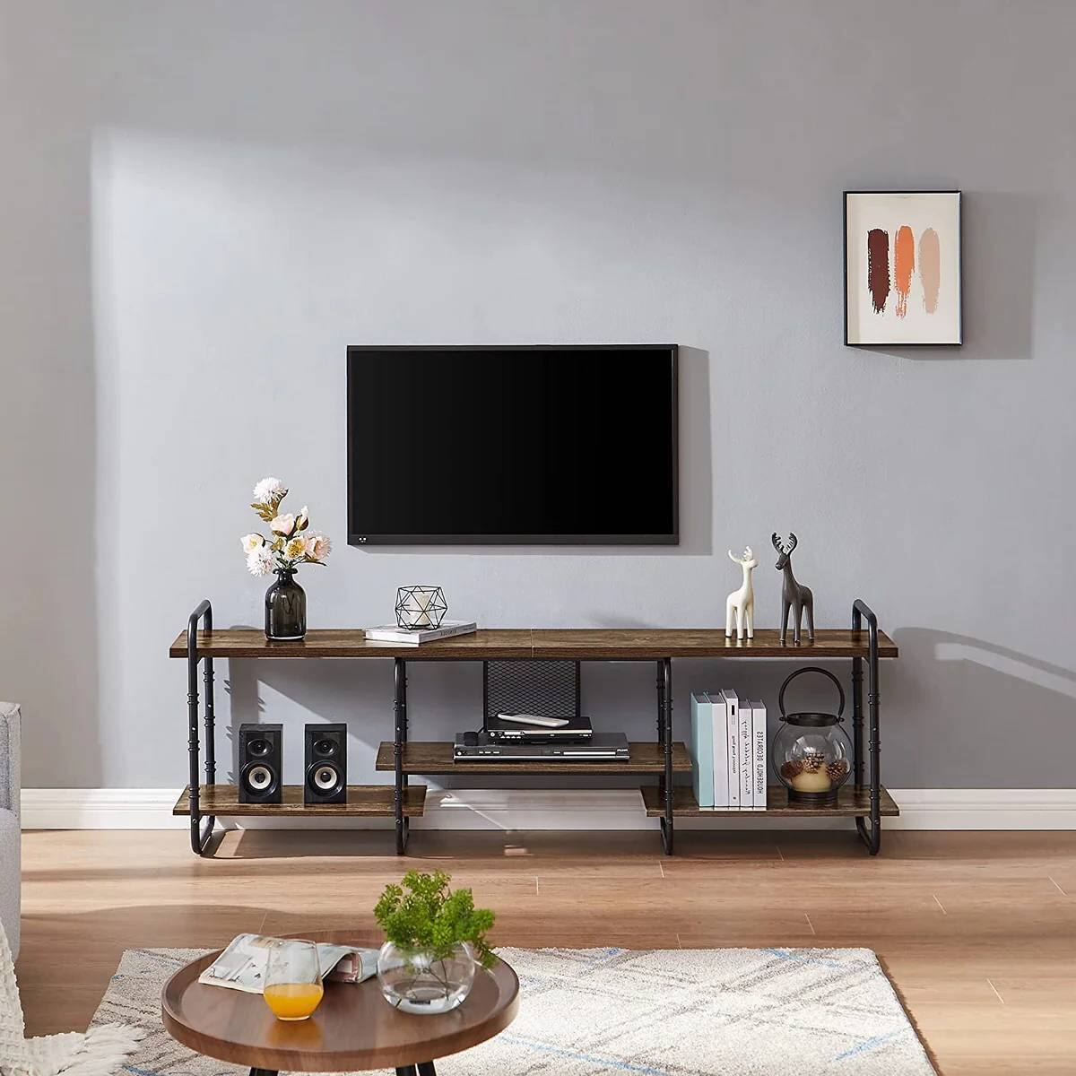 Left. Hivvago - Hivvago Industrial Modern Metal Wood Entertainment Center TV Stand for TV up to 75-inch - Brown.
