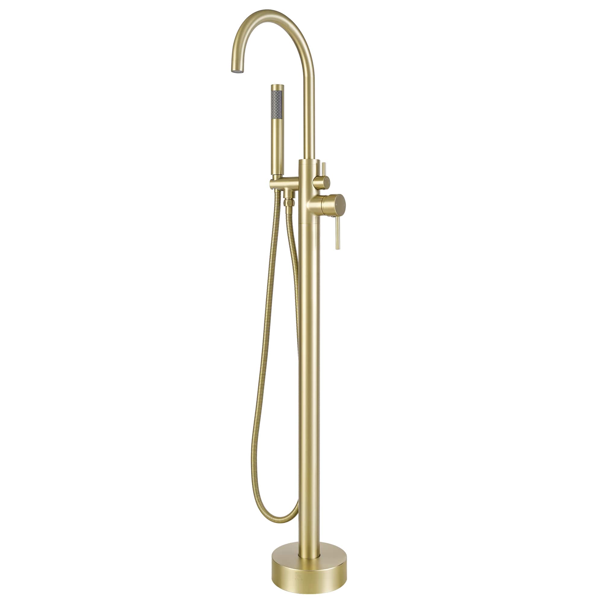 Akicon - Freestanding Bathtub Faucet 360° Swivel Tub Filler with Handheld Shower and Gooseneck Spout in Brushed Gold Matte - Brushed Gold Matte Paint