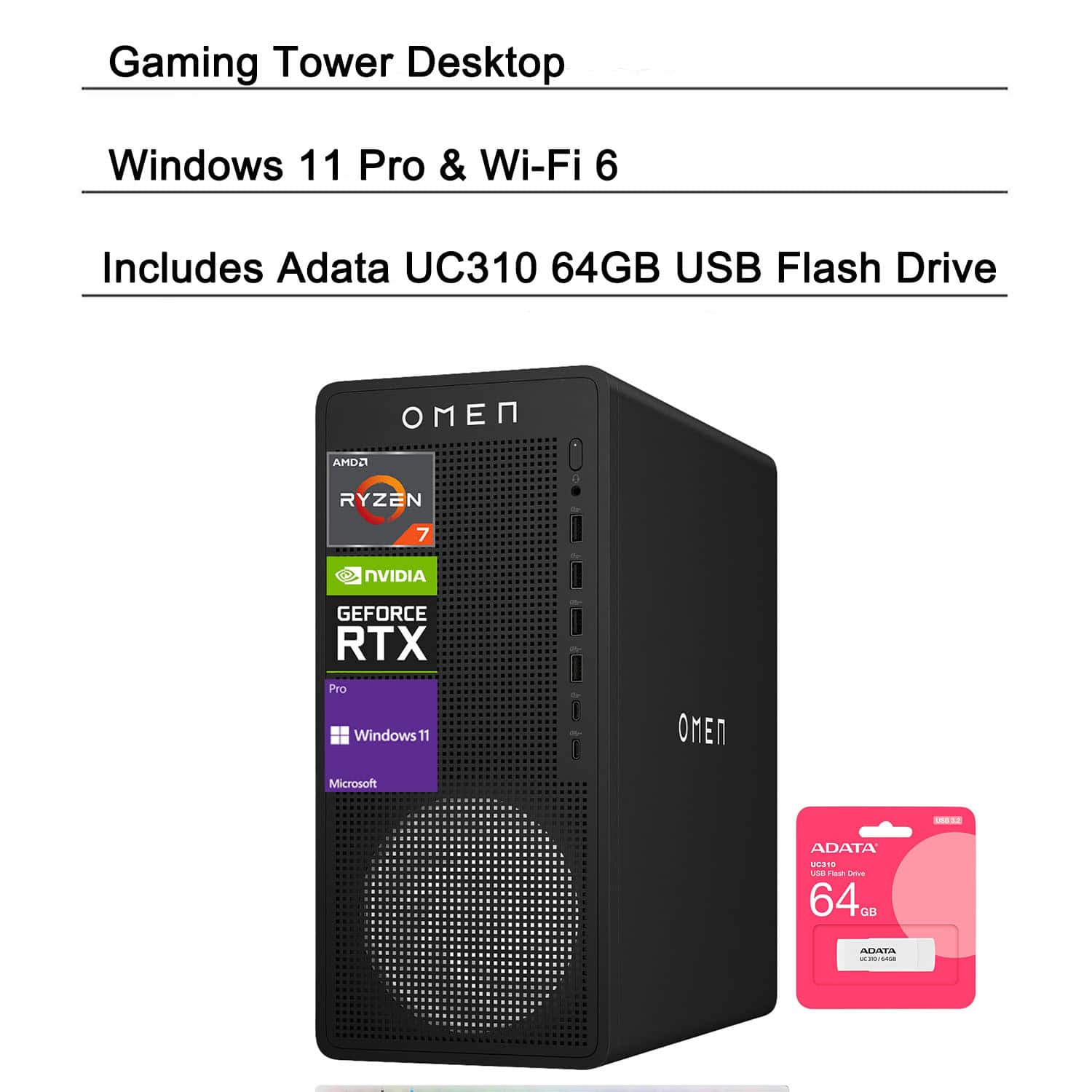 HP OMEN - 16L Desktop - AMD Ryzen 7 8700F - 64GB RAM, 4TB SSD - NVIDIA GeForce RTX 5060 - For Gaming & Everyday Creativity - Black