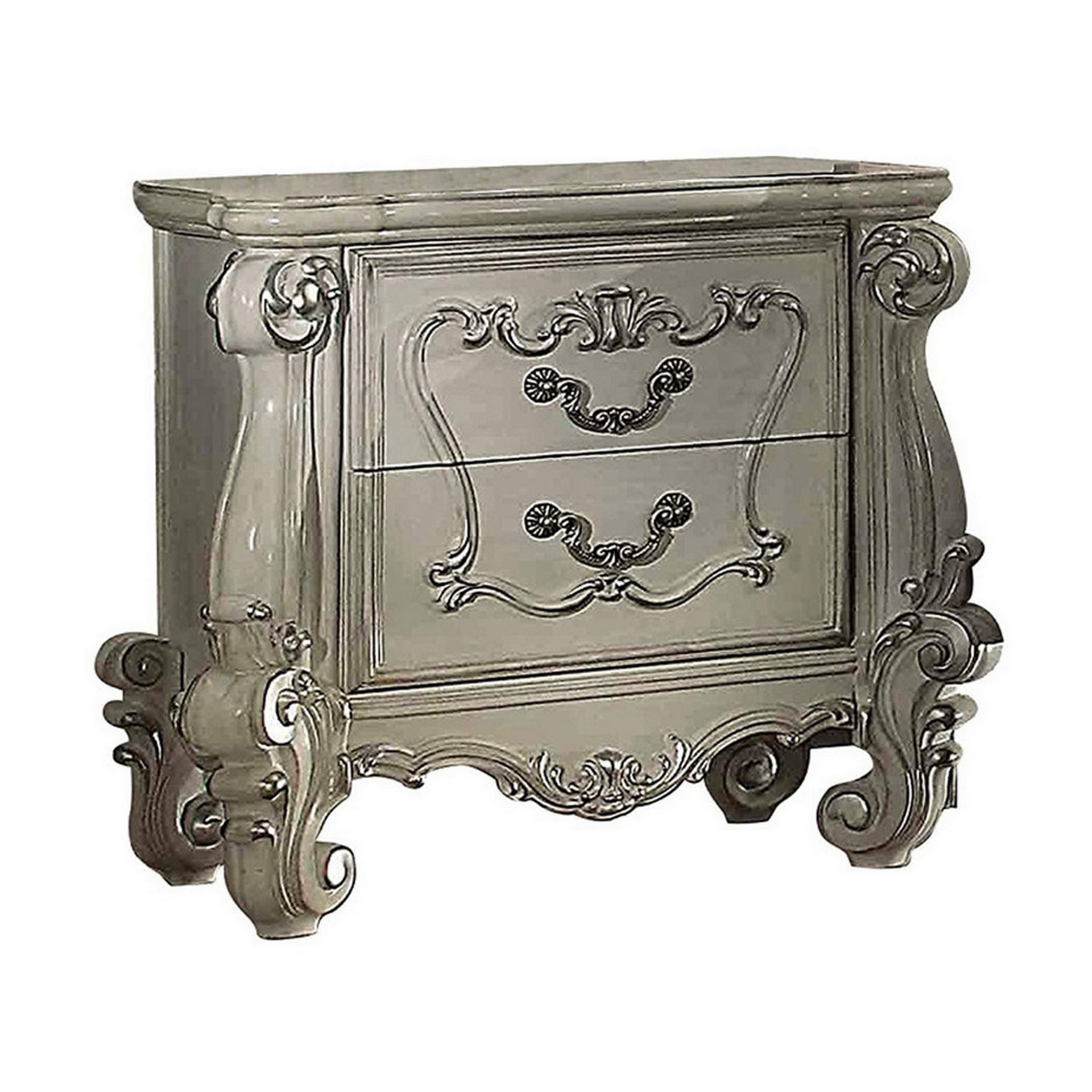 Manhattan Lane - Two Drawers Wooden Nightstand with Carved Details - White
