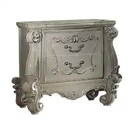 Manhattan Lane - Two Drawers Wooden Nightstand with Carved Details - White