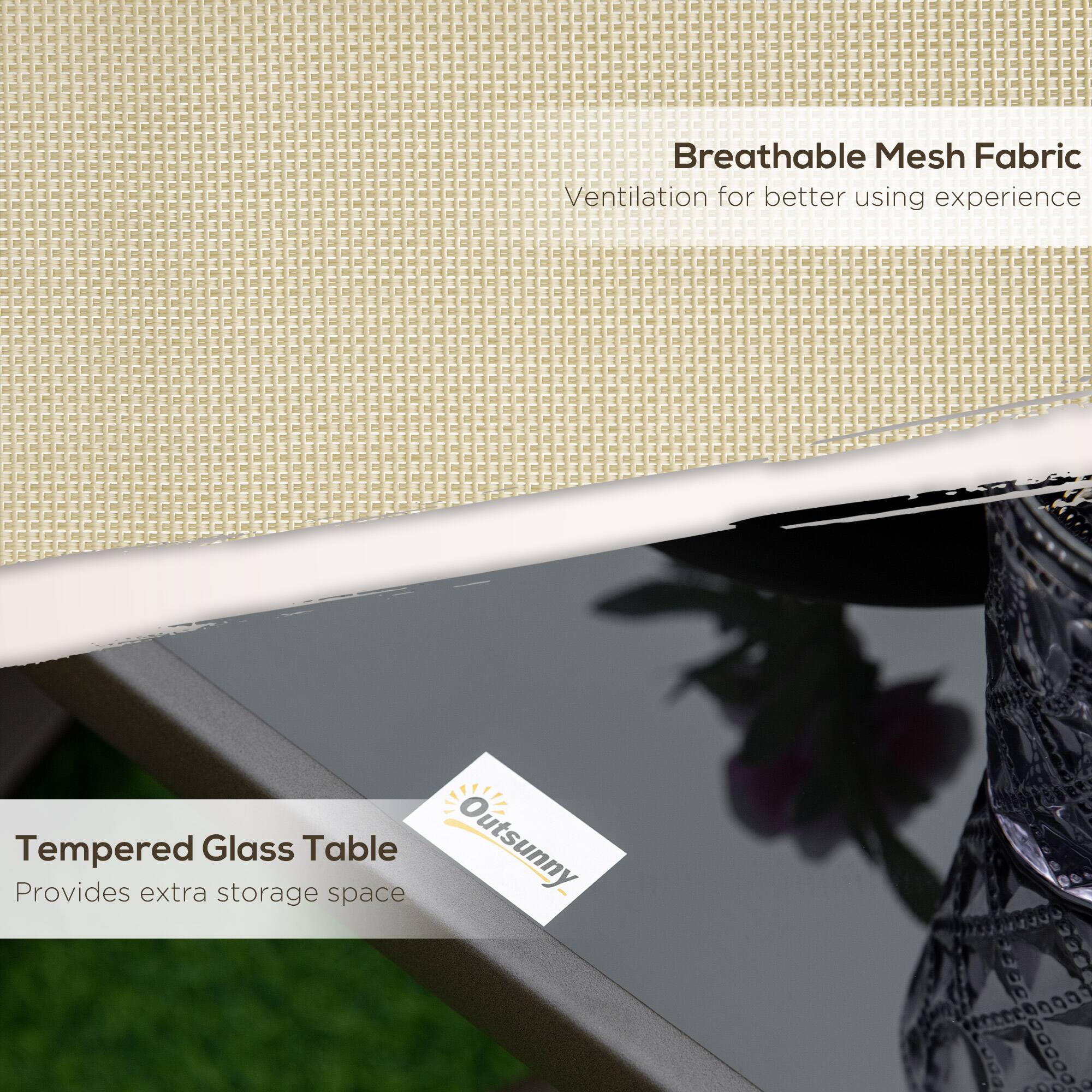 Breathable Mesh Fabric, Tempered Glass Table, Provides extra storage space