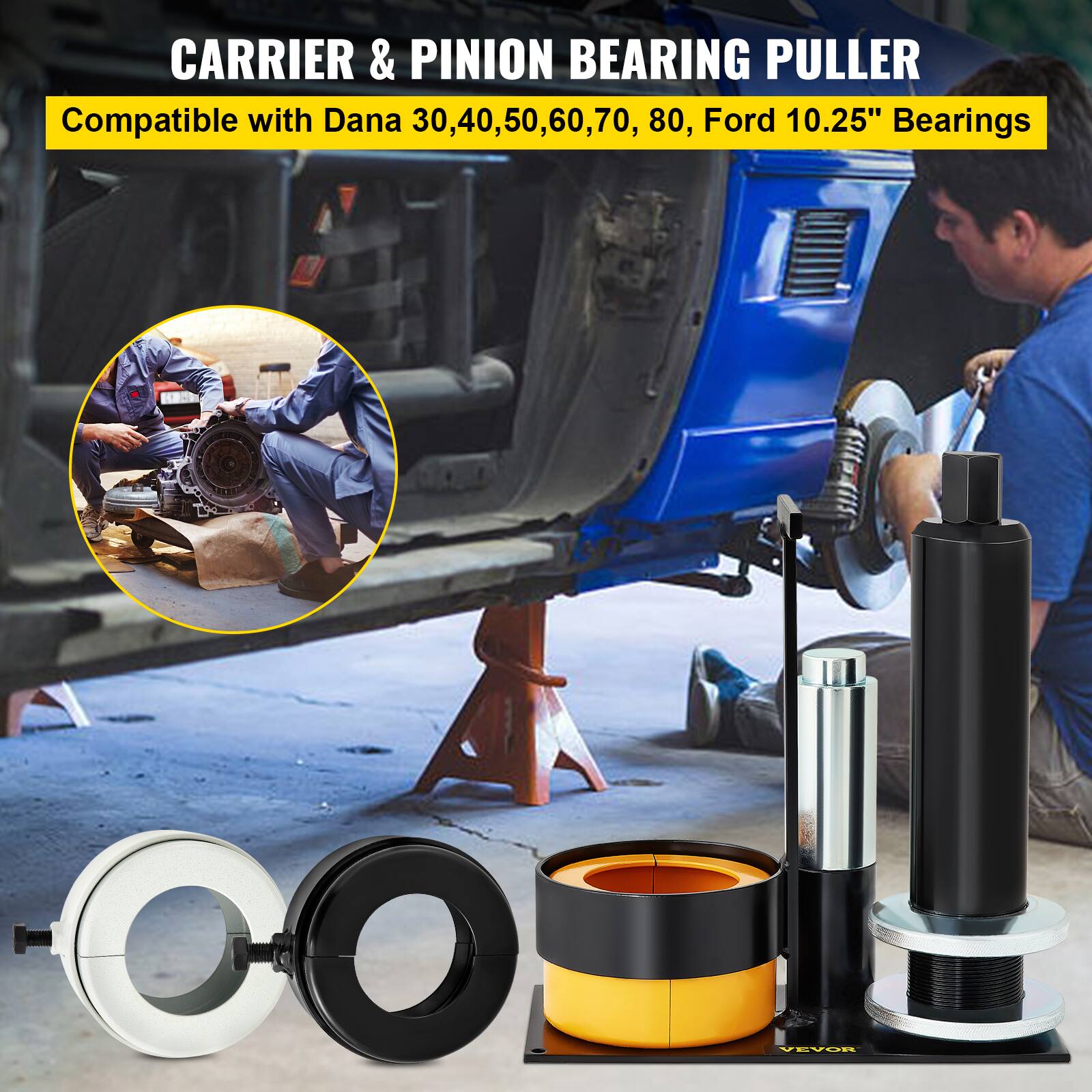 CARRIER & PINION BEARING PULLER  
Compatible with Dana 30, 40, 50, 60, 70, 80, Ford 10.25" Bearings