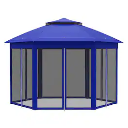 Outsunny - x 13' Pop Up Gazebo Hexagonal Canopy Shelter with 6 Zippered Mesh Netting for Patio Backyard Garden Wedding - Blue