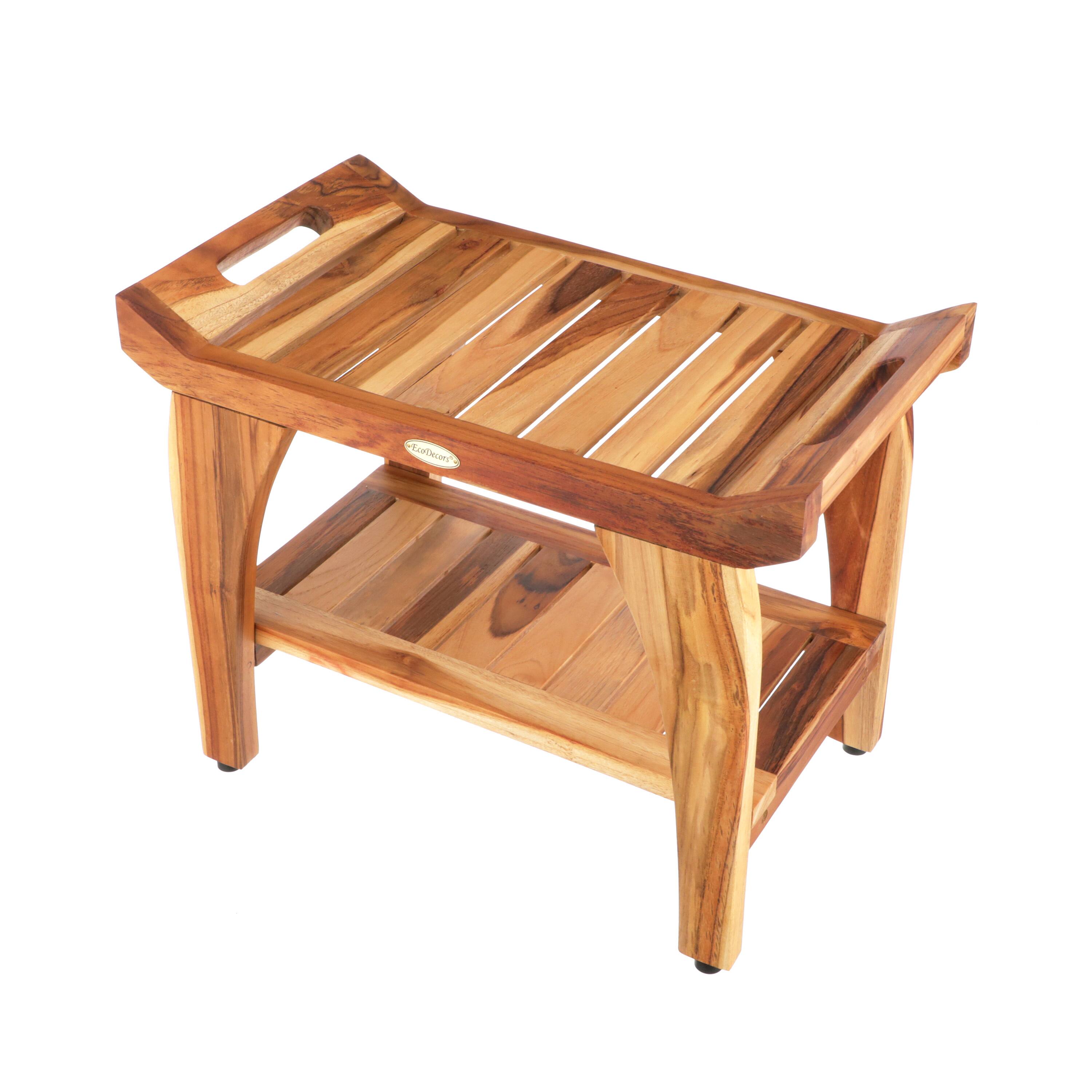 Alt View 1. EcoDecors - EcoDecors 24 Inch Tranquility Natural Color Waterproof Teak Wood Shower Bench - EarthyTeak.
