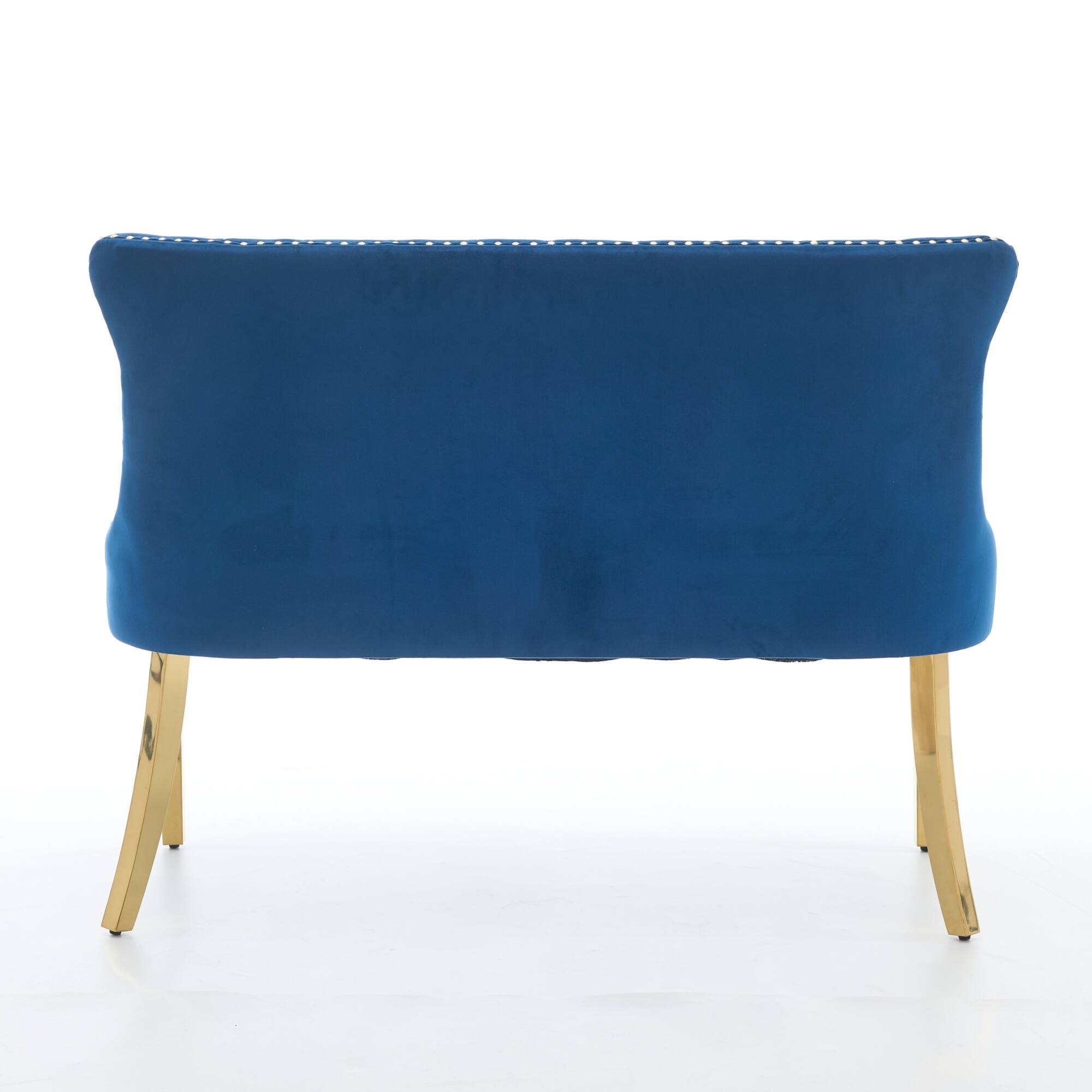 Alt View 4. GOODSILO - Velvet Tufted Double Seater Dining Bench with Gold Accent Legs for Kitchen and Dining Room Seating - Blue.